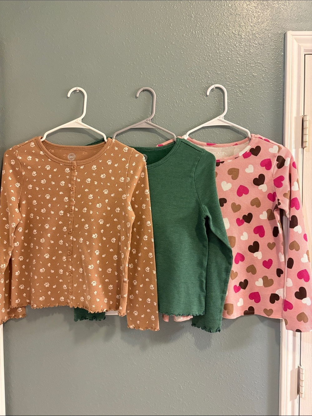 wonder nation Pink Heart, Green & Tan Girls' Long Sleeve Tops